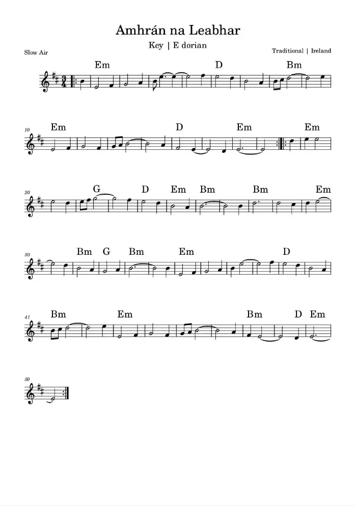 Amhrán na Leabhar Sheet Music