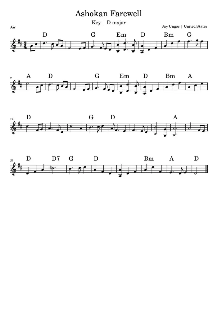 Ashokan Farewell Sheet Music