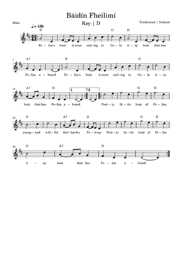 Báidín Fheilimí Sheet Music