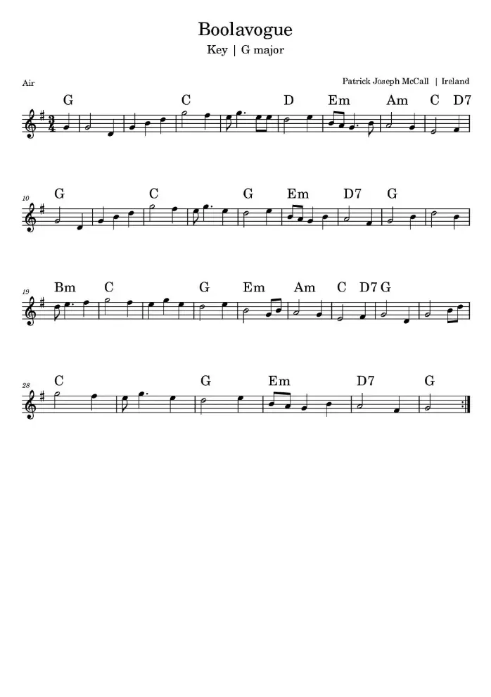 Boolavogue Sheet Music