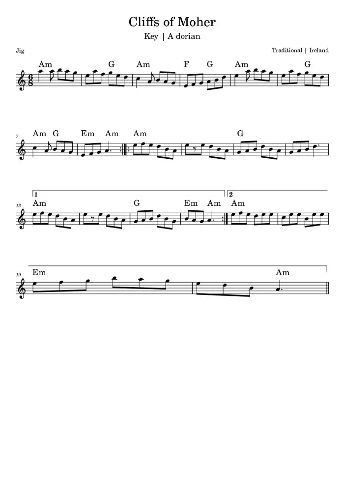 Cliffs Of Moher Sheet Music