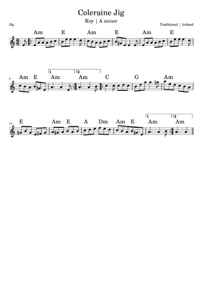 Coleraine Jig Sheet Music