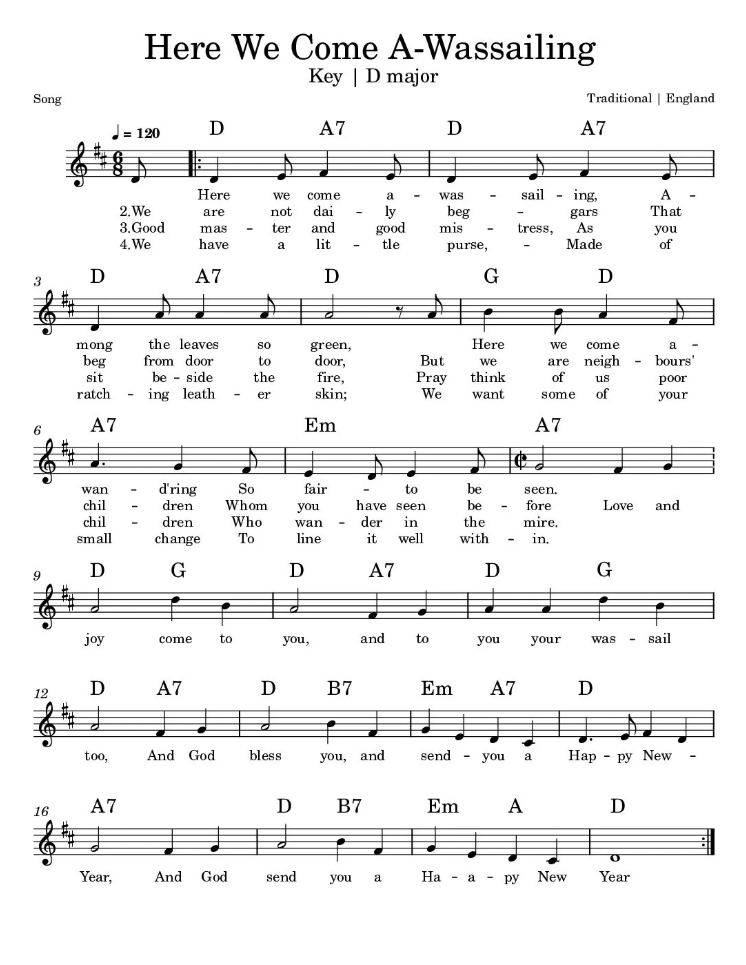 Here We Come A-Wassailing Sheet Music