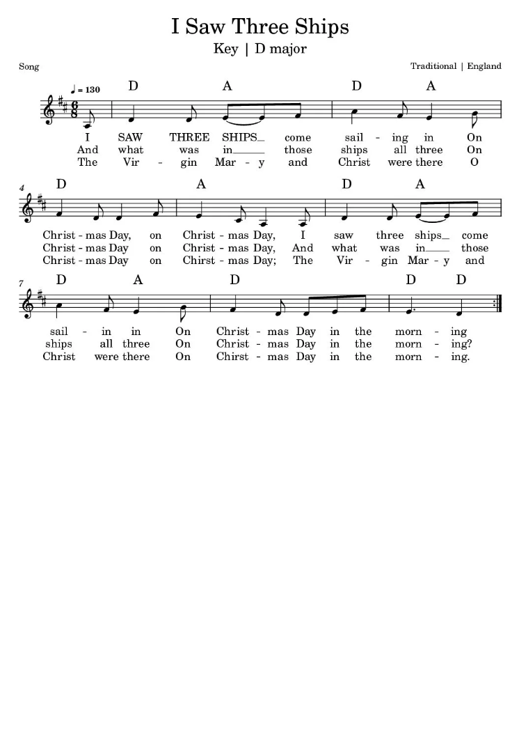 I Saw Three Ships Sheet Music