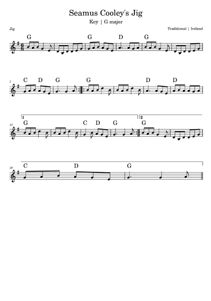 Seamus Cooley's Jig Sheet Music